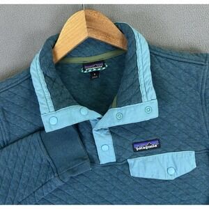 Patagonia Snap T Pullover Sweater Womens Small Elwha Blue Quilted Organic Cotton